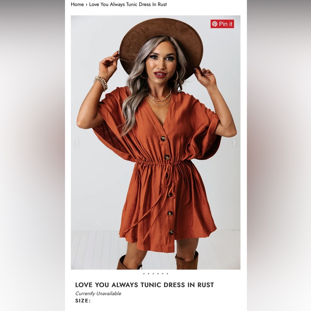 NWT LOVE YOU ALWAYS TUNIC DRESS IN RUST - SMALL - FROM BOUTIQUE IMPRESSIONS